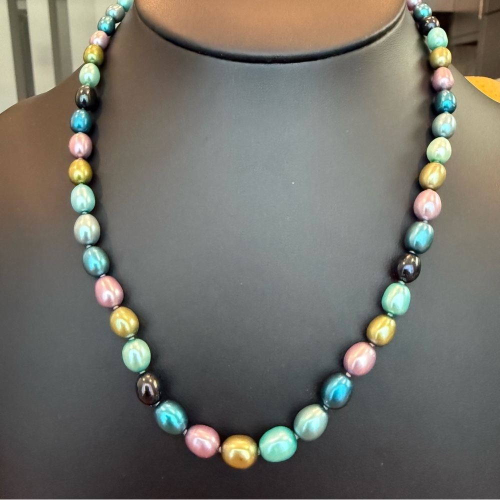 Multicolor Dyed Freshwater Pearl Necklace Spring Summer Colors 18” Length